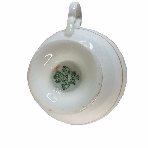 Aynsley Tea Cup & Saucer Floral Blue Burgundy Bone China Footed Scallop Gold - Picture 8 of 11